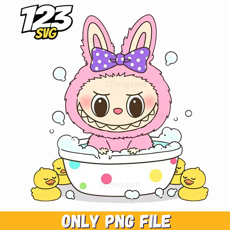 pink duck bath labubu png, labubu go to school png, labubu clothes png - 123SVG Store