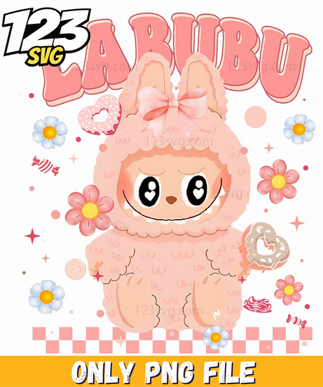pink floral labubu png, labubu png images, labubu png files - 123SVG Store