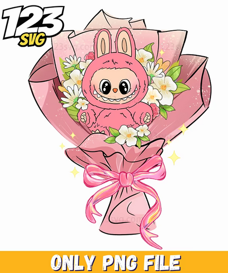 pink flower bouquet labubu png, labubu flower png, labubu flower bouquet - 123SVG Store