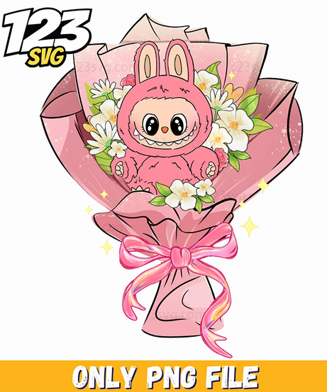 pink flower bouquet labubu png, labubu flower png, labubu flower bouquet - 123SVG Store