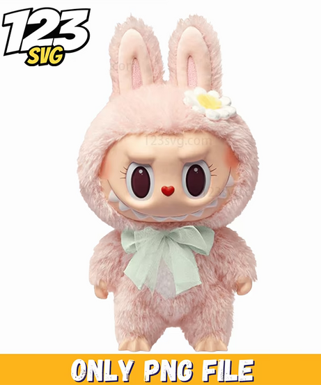 pink fluffy bunny doll png, cute pink bunny figurine, pink plush bunny doll - 123SVG Store