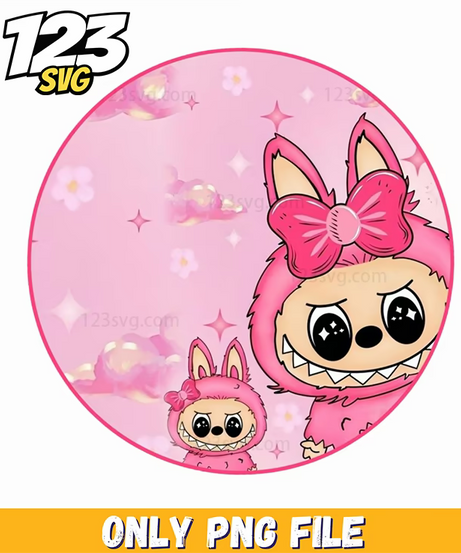 pink kawaii labubu png, labubu keychain png, cute labubu pink pig design png - 123SVG Store
