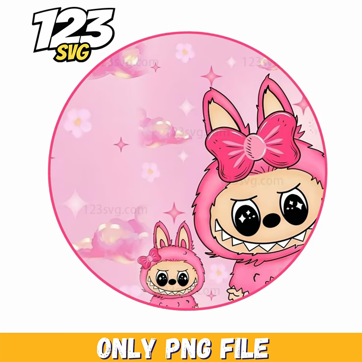 pink kawaii labubu png, labubu keychain png, cute labubu pink pig design png - 123SVG Store