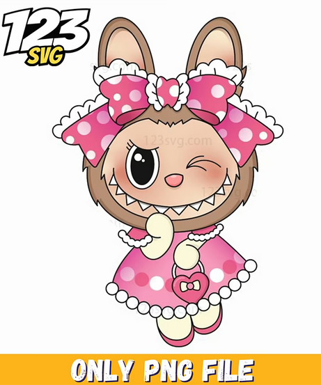 pink maid labubu png, labubu png, labubu cute maid - 123SVG Store