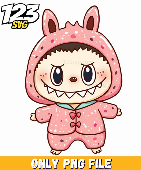 pink polka dot bunny labubu png, cute pink bunny png, pink bunny with polka dots - 123SVG Store