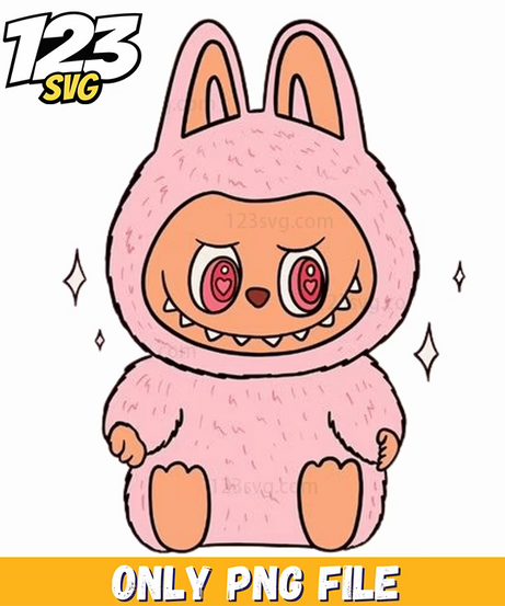 pink sitting bunny labubu png, labubu png download, labubu png transparent - 123SVG Store
