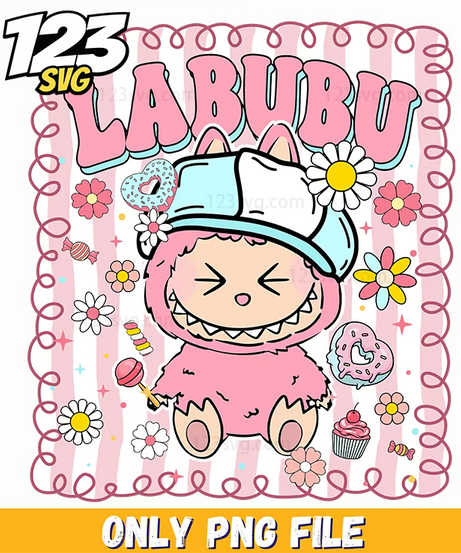 pink sleepy labubu art png, labubu art png free, labubu art free download - 123SVG Store