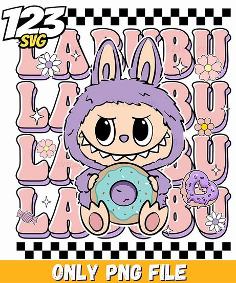 purple donut labubu typography png, typography png designs, labubu typography png - 123SVG Store