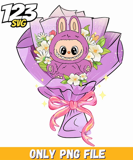 purple flower bouquet labubu png, purple flowers bouquet, labubu flower bouquet - 123SVG Store