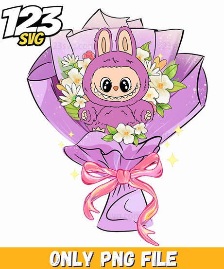 purple flower bouquet labubu png, purple flowers bouquet, labubu flower bouquet - 123SVG Store