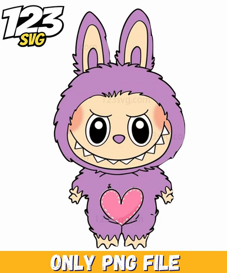 purple heart labubu png funny png, labubu funny png, labubu funny images - 123SVG Store