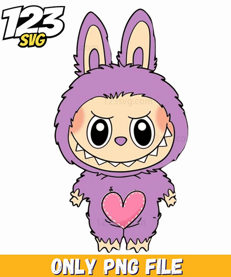 purple heart labubu png funny png, labubu funny png, labubu funny images - 123SVG Store