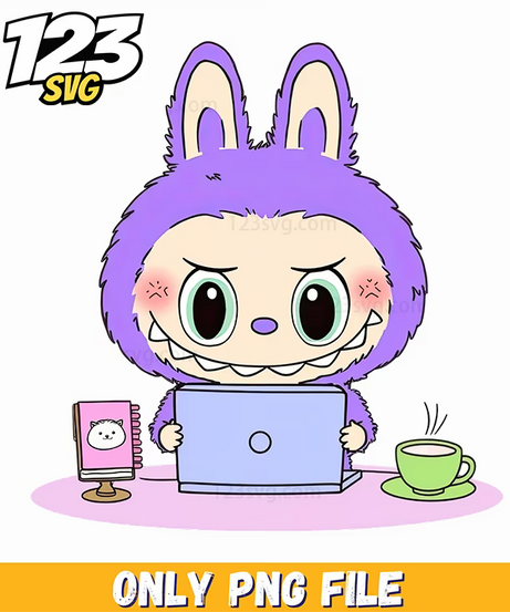 purple labubu laptop png, labubu laptop, labubu laptop png - 123SVG Store