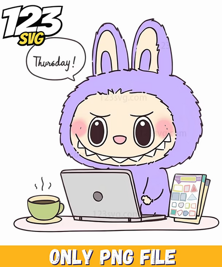 purple office labubu png, labubu png transparent, labubu character png free - 123SVG Store