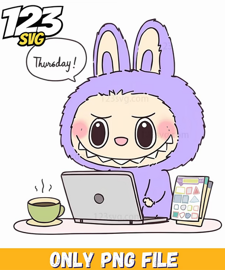 purple office labubu png, labubu png transparent, labubu character png free - 123SVG Store