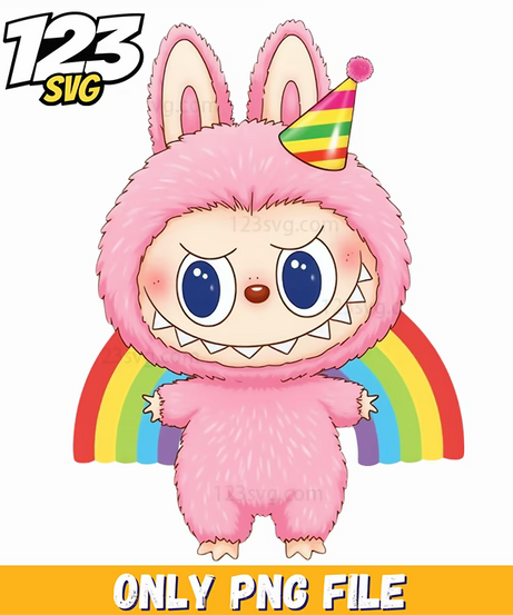 rainbow birthday labubu png, labubu birthday png, labubu birthday cake png - 123SVG Store