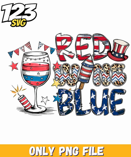 red white blue wine glass png, 4th of July Png, modern vibes boys png - 123SVG Store