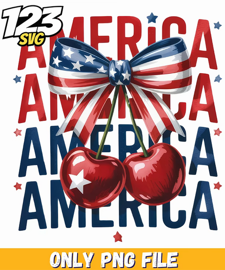 retro america flag cherries bow png, patriotic cherries flag, usa flag cherries and berries - 123SVG Store