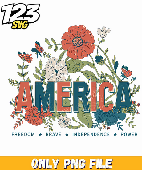 retro floral america png, retro floral design, highland cow with vintage flower - 123SVG Store
