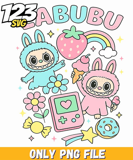strawberry bunny labubu png, labubu characters, labubu bunny images - 123SVG Store