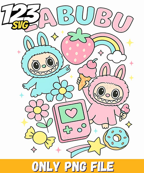 strawberry bunny labubu png, labubu characters, labubu bunny images - 123SVG Store