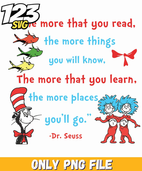 the more you read quote dr seuss png, motivational quote png, resilienc - 123SVG Store