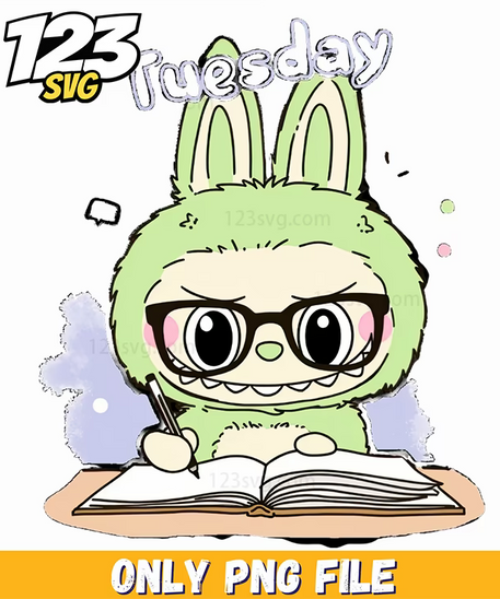 tuesday reading labubu png, labubu png, labubu png reading - 123SVG Store