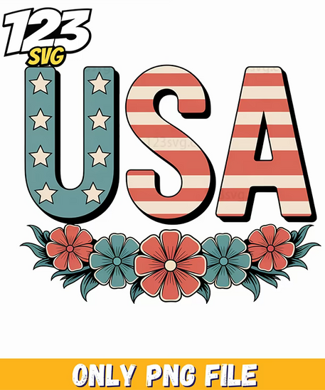 usa floral border patriotic block letters png, usa floral border patriotic block letters, usa floral border block letters - 123SVG Store