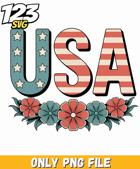 usa floral border patriotic block letters png, usa floral border patriotic block letters, usa floral border block letters - 123SVG Store