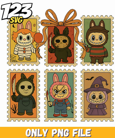 vintage halloween stamp labubu png, spooky halloween stamps, halloween stamp labubu clip - 123SVG Store