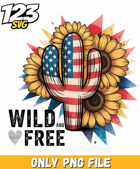 wild free patriotic sunflower cactus western png, western png, patriotic western png - 123SVG Store