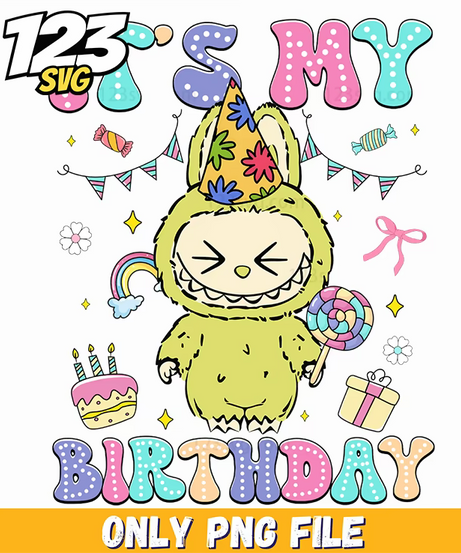 yellow birthday labubu png, happy birthday labubu, labubu birthday gift ideas - 123SVG Store