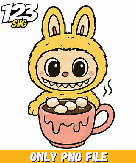 yellow coffee bunny labubu png, coffee bunny, bunny coffee labubu - 123SVG Store