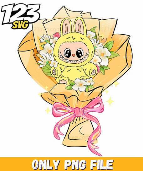 yellow floral bouquet labubu png, labubu floral bouquet png, labubu bouquet png clipart - 123SVG Store