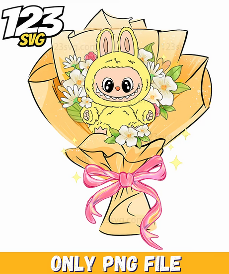 yellow floral bouquet labubu png, labubu floral bouquet png, labubu bouquet png clipart - 123SVG Store