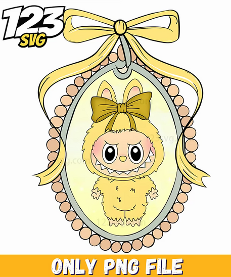 yellow ribbon ornament labubu png, labubu png ornament, labubu ribbon ornament - 123SVG Store